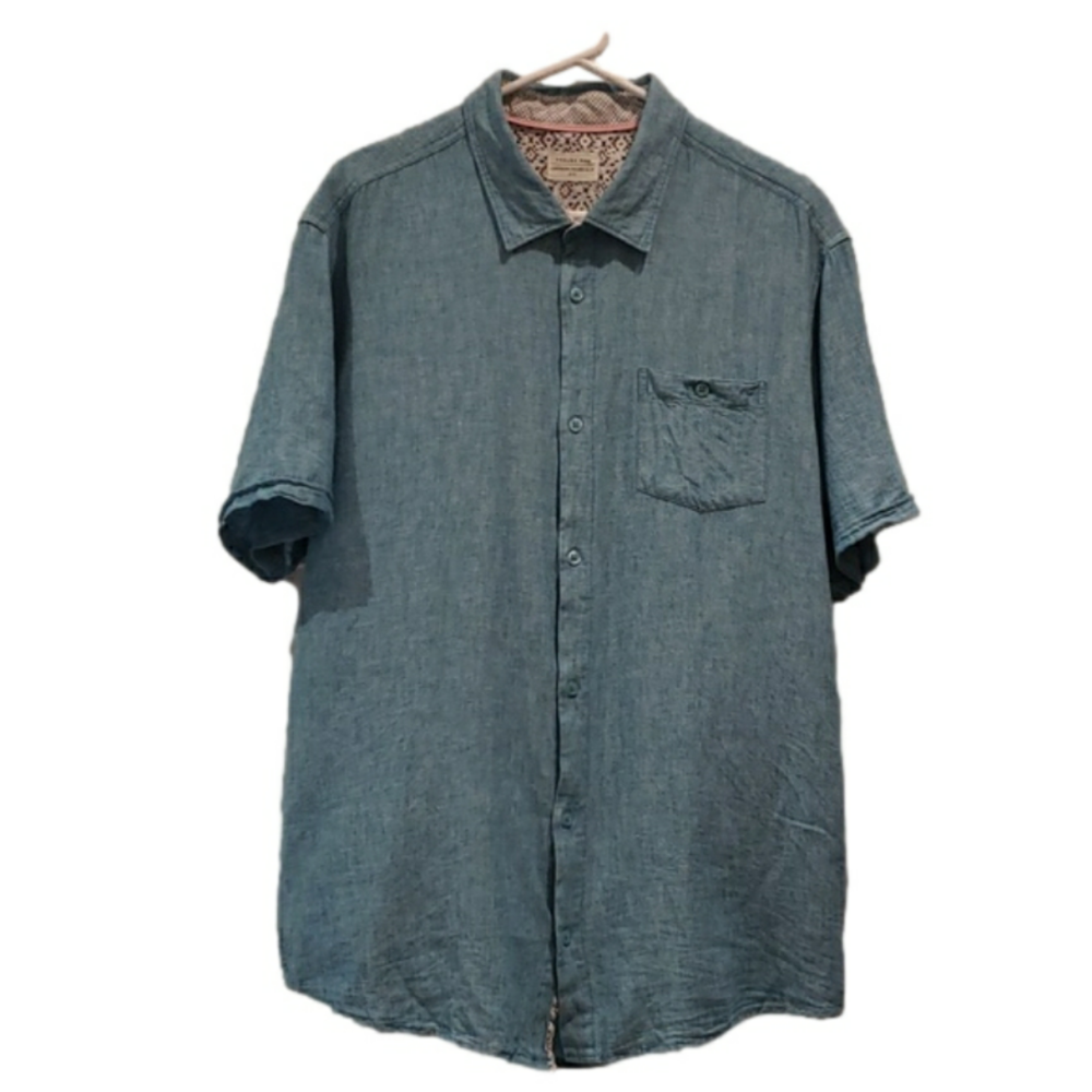 Projek Raw Shirt Short Sleeves Light Blue Linen Blend Men's XL